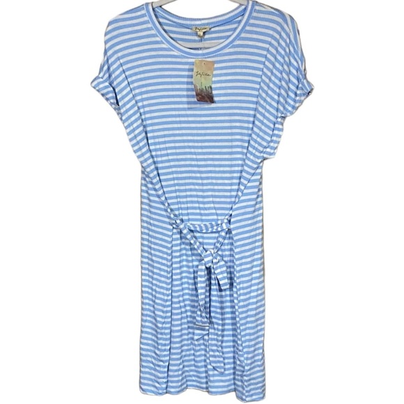 NEW Light Blue & White Lily White Striped Soft T-Shirt Dress Women’s Size Large! - Picture 1 of 5